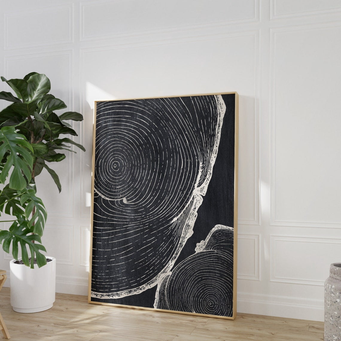 Tree Rings Wall Art Print, Abstract Nature, Log Slice Nordic, Black And ...