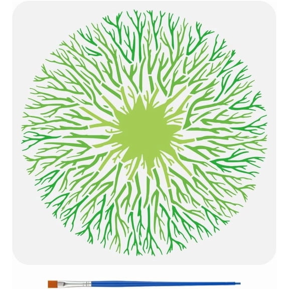 Tree Root Stencil DIY for Painting 11.8x11.8inch Hollowed Tree of Life Template with Paint Brush Reusable Round Tree Branch Painting Stencil DIY Plant Theme Template DIY for Painting on Wood