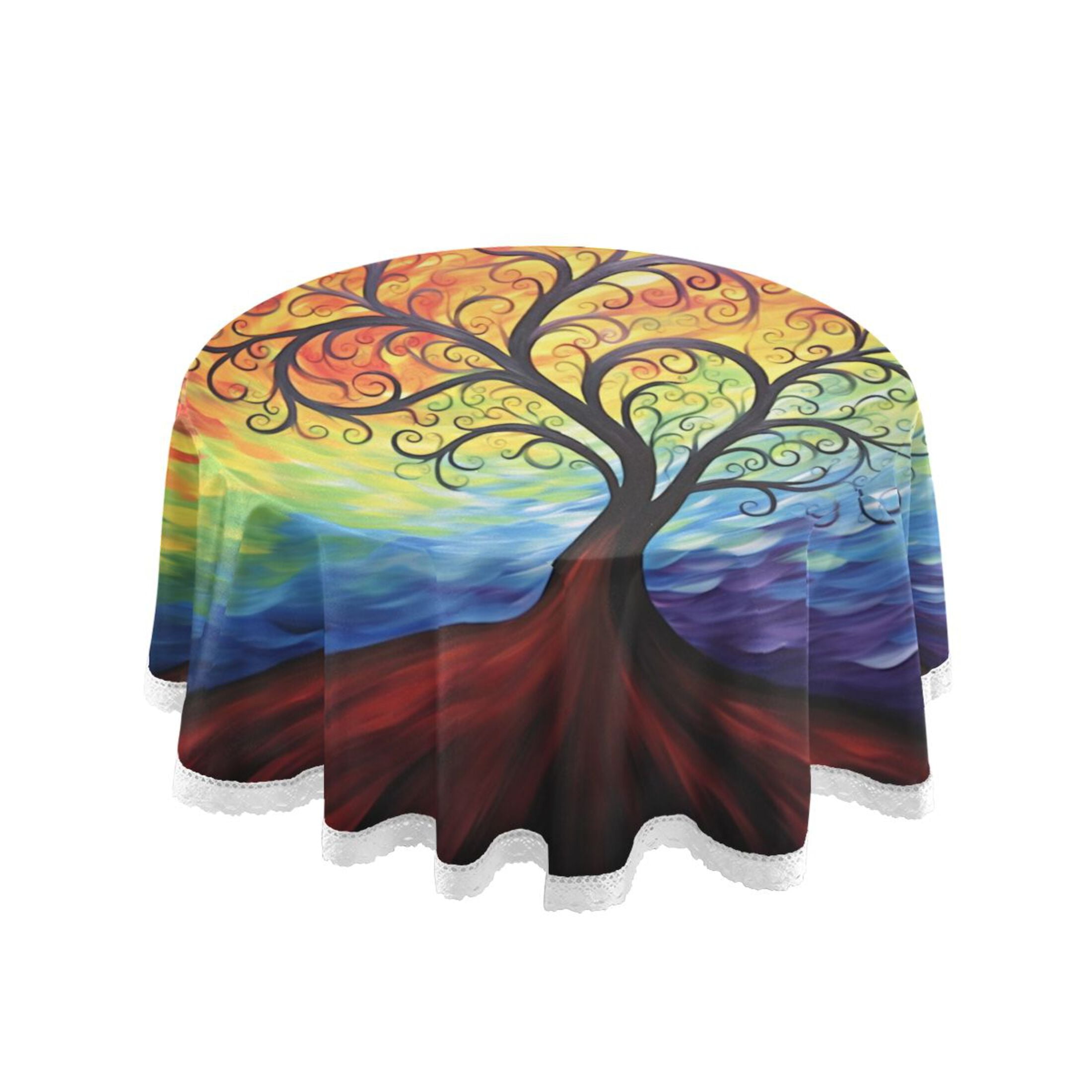 Tree Round Tablecloth 60" Reusable Circle Table Cover Washable Table