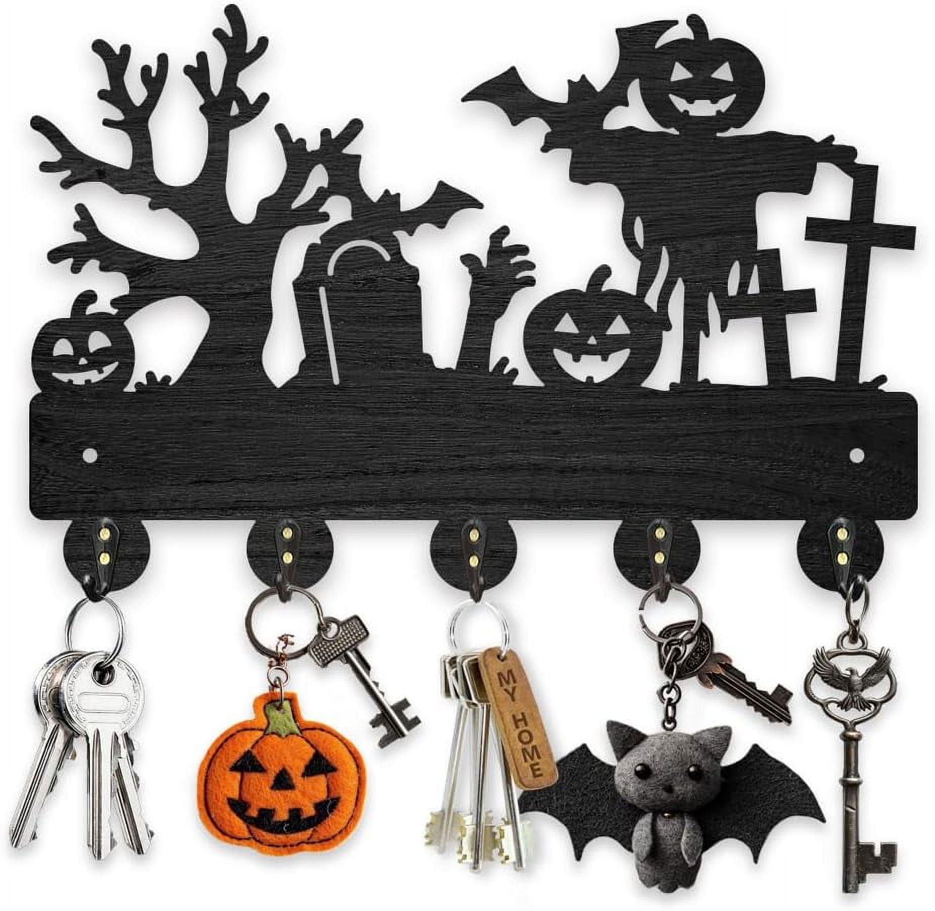 Tree Scarecrow Coat Hooks Wood Devil Pumpkin Bat Key Holder for Wall 11 ...