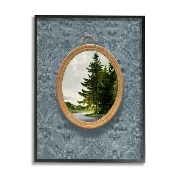Tree Scene View Vintage Pattern Landscape Graphic Art Black Framed Art Print Wall Art