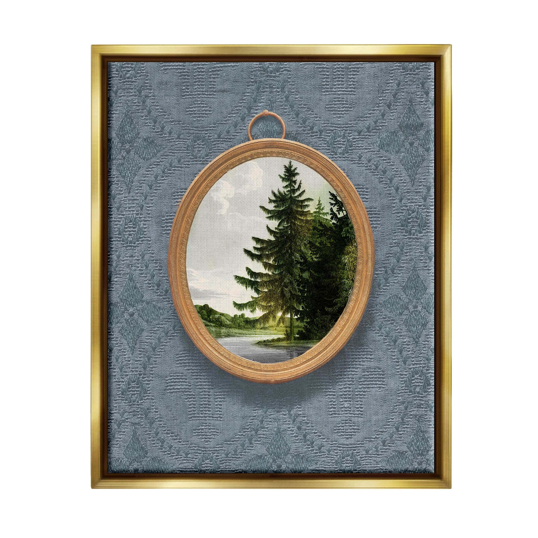 Tree Scene View Vintage Pattern Landscape Graphic Art Metallic Gold Framed Art Print Wall Art