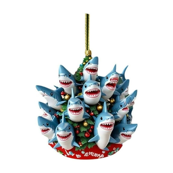 Tree Shape Shark for Decorations Pendant Christmas Hanging Ornaments Book Stacking 2D Acrylic Ornaments Christmas New Year