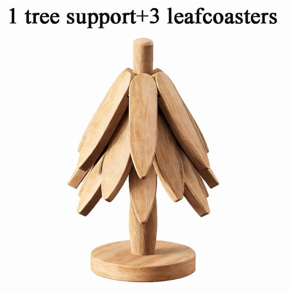 Tree Shape Wooden Trivet Set 4 Trivets + 1 Stand for Hot Dishes Natural Foldable Kitchen Trivet for Pot Bowl Teapot Hot Pot Hold
