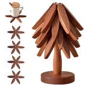 Tree Shaped Foldable Wooden Trivet Set with Storage Stand