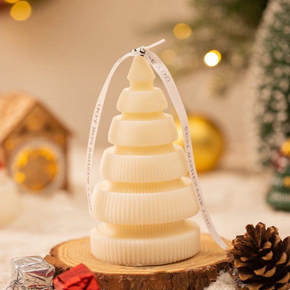 Tree Shaped Scented Candle with OR BEST WISHES Design for Home Decor Party Bedroom and Table Decorations, Christmas Holiday Decoration Party Favors, White Color, Size S