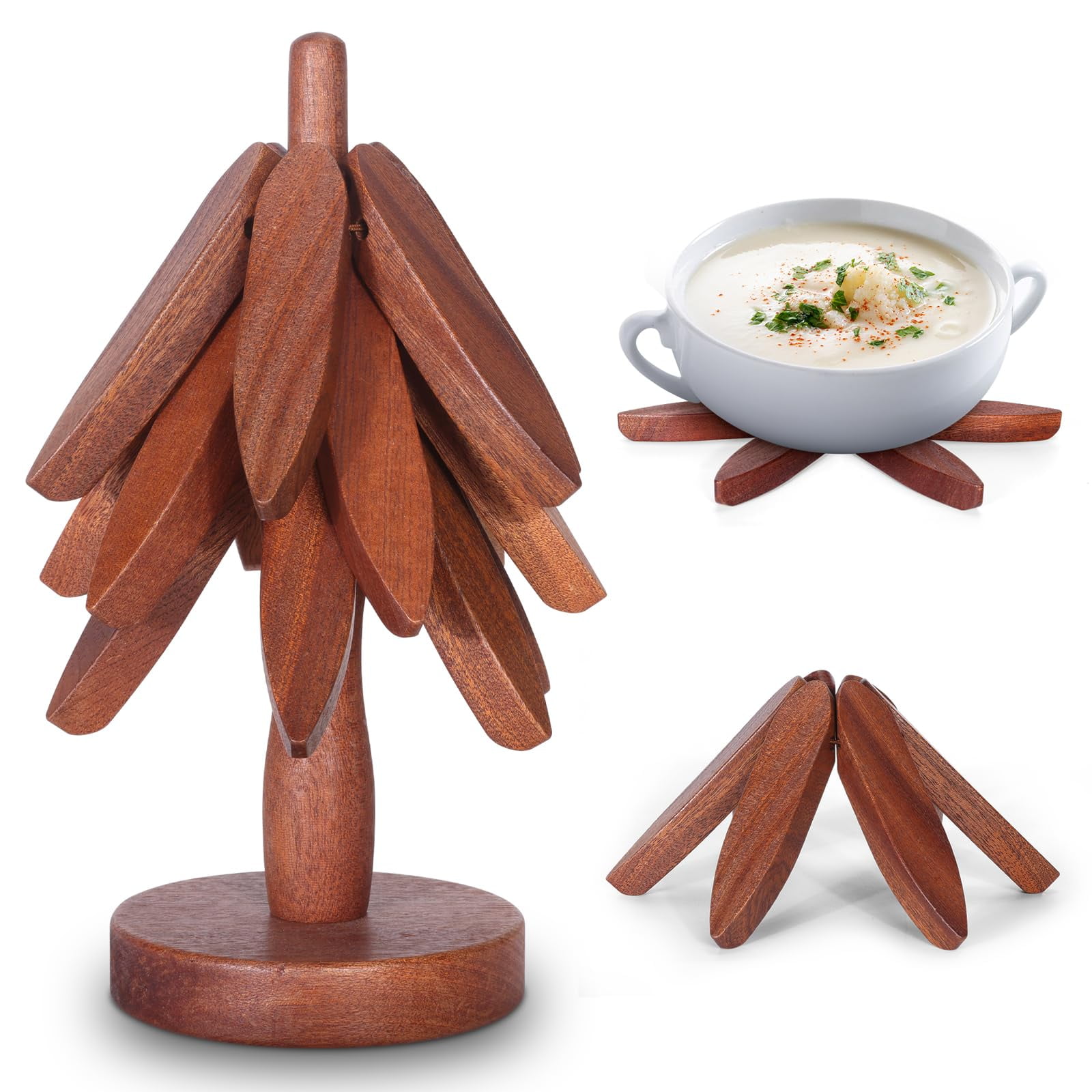 Lot De 3 Dessous De Plat En Silicone En Forme D'arbre + Support - Décoration Cuisine