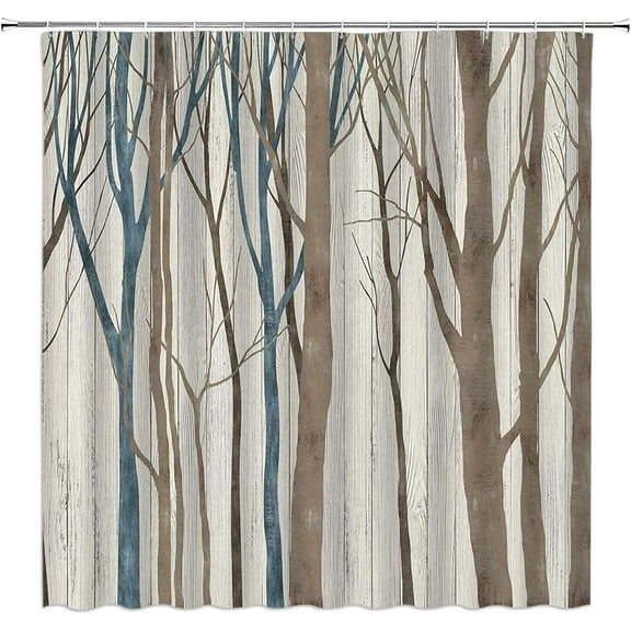 Tree Shower Curtain Abstract Birch Tree Trunk Autumn Leafless Fall Forest Branch Nature Rustic Vintage Bathroom Decor Fabric Curtain with Hooks