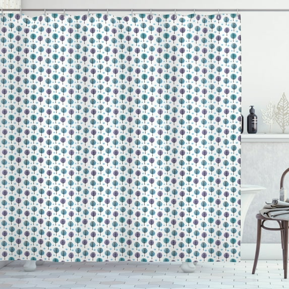 Tree Shower Curtain, Rhythmic Abstract Forest Flora Watercolor Blots on Plain Background, Fabric Bathroom Set with Hooks, 69W X 84L Inches Extra Long, Pale Sky Blue Ceil Blue, by Ambesonne