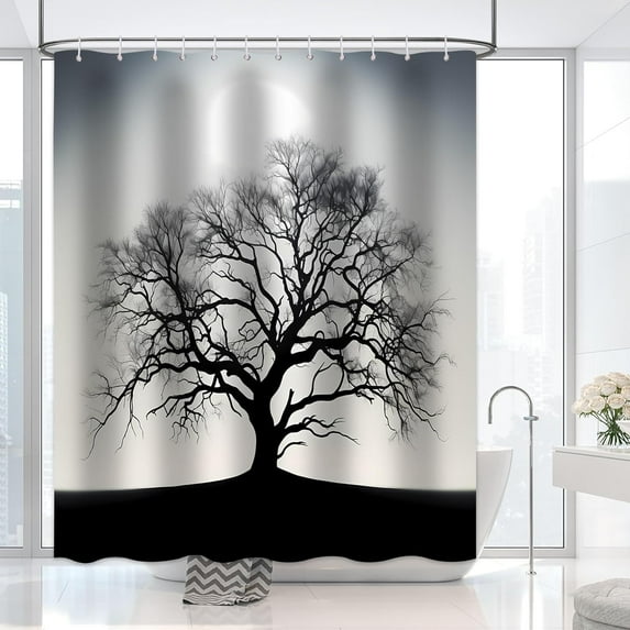 Tree Shower Curtain for Bathroom, Black Tree Shower Curtain Set Waterproof Polyester Durable Bathtub Curtain Decor with 12 Hooks, 72x72 inches