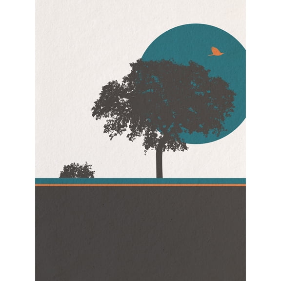 Tree Silhouette Elm Teal Mango Orange Nature Extra Large XL Wall Art Poster Print