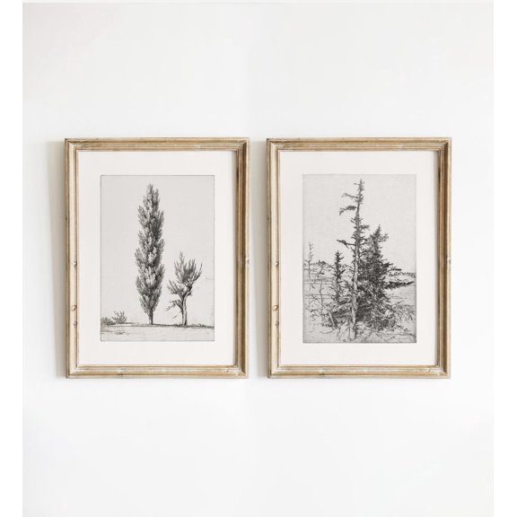 Tree Sketch Set of 2 Rustic Countryside Drawings Farmhouse Wall Decor 984 Set 2