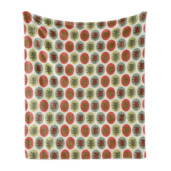 Tree Soft Flannel Fleece Blanket, Abstract Spruces Fir Pine Trees on Pastel Color Spots Christmas Theme Cartoon Forest, Cozy Plush for Indoor and Outdoor Use, 60" x 80", Multicolor, by Ambesonne