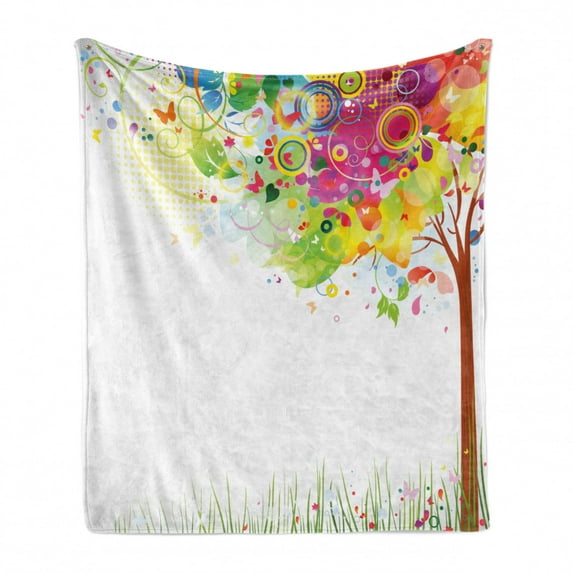 Tree Soft Flannel Fleece Blanket, Color Bursting Tree of Life Colorful Pastoral Creative Design Modern Style Art Print, Cozy Plush for Indoor and Outdoor Use, 50" x 70", Multicolor, by Ambesonne
