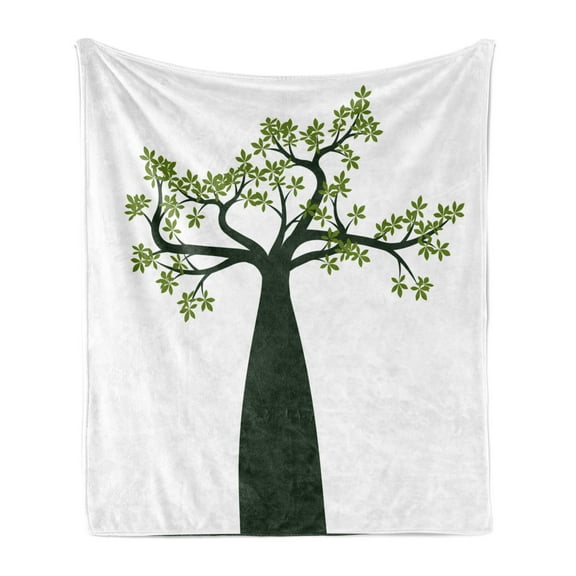 Tree Soft Flannel Fleece Blanket, Nature Garden Art Themed Illustration of Baobab Plant Exotic Endemic Botany, Cozy Plush for Indoor and Outdoor Use, 60" x 80", Green and Olive Green, by Ambesonne