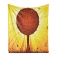thumbnail image 1 of Tree Soft Flannel Fleece Blanket, Nature Themed Fantasy Illustration with Starburst Stripes and Butterflies, Cozy Plush for Indoor and Outdoor Use, 60" x 80", Brown Yellow and Orange, by Ambesonne, 1 of 5