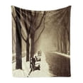 thumbnail image 1 of Tree Soft Flannel Fleece Blanket, Old Winter Alley by the Trees in European Town Foggy Day Photo Vintage Faded Effects, Cozy Plush for Indoor and Outdoor Use, 60" x 80", Brown Beige, by Ambesonne, 1 of 5