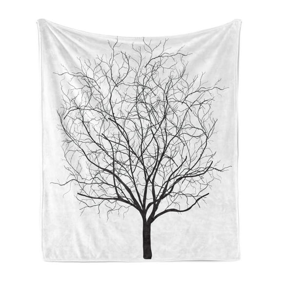 Tree Soft Flannel Fleece Blanket, Old Withered Oak Crown Without Leaves Tree Branches Rustic Theme Illustration, Cozy Plush for Indoor and Outdoor Use, 50" x 60", Charcoal Grey White, by Ambesonne