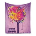 thumbnail image 1 of Tree Soft Flannel Fleece Blanket, Retro Picture of Graffiti Colorful Tree with Circle Patterns Swing Childhood Graphic, Cozy Plush for Indoor and Outdoor Use, 50" x 60", Multicolor, by Ambesonne, 1 of 5