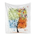 thumbnail image 1 of Tree Soft Flannel Fleece Blanket, Seasonal Tree Branches with Flowers Spring Summer Autumn Winter Growth Theme Artwork, Cozy Plush for Indoor and Outdoor Use, 70" x 90", Multicolor, by Ambesonne, 1 of 5