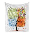 thumbnail image 1 of Tree Soft Flannel Fleece Blanket, Seasonal Tree Branches with Flowers Spring Summer Autumn Winter Growth Theme Artwork, Cozy Plush for Indoor and Outdoor Use, 50" x 60", Multicolor, by Ambesonne, 1 of 6
