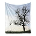 thumbnail image 1 of Tree Soft Flannel Fleece Blanket, Silhouette of a Bench and a Tree Against Pale Evening Sky in Winter Nature Landscape, Cozy Plush for Indoor and Outdoor Use, 70" x 90", Blue Brown, by Ambesonne, 1 of 5