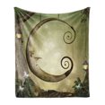 thumbnail image 1 of Tree Soft Flannel Fleece Throw Blanket, Absurt Illustration of Wooden Crescent Hanging on a Tree Branch, Cozy Plush for Indoor and Outdoor Use, 60" x 80", Green Green Brown, by Ambesonne, 1 of 5