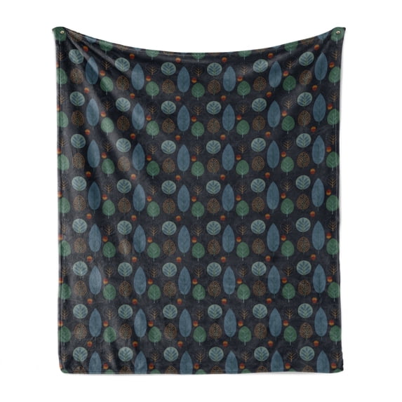 Tree Soft Flannel Fleece Throw Blanket, Acorn Autumn Scandinavian Minimalistic Pattern, Cozy Plush for Indoor and Outdoor Use, 60" x 80", Dark Indigo Multicolor, by Ambesonne