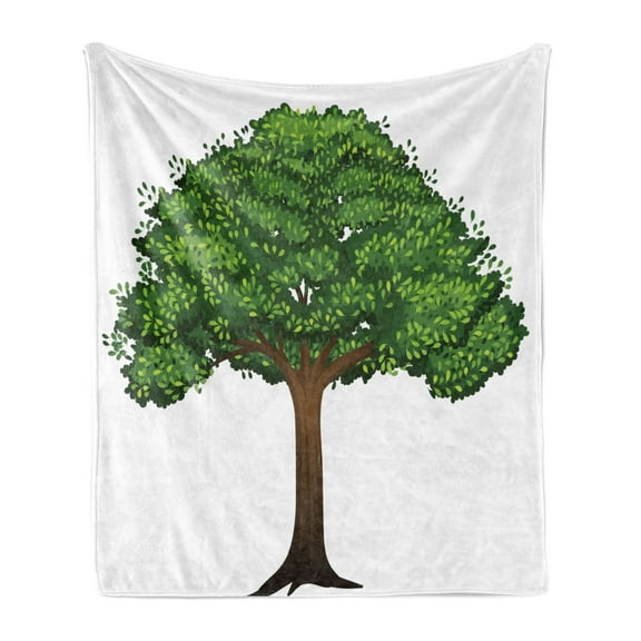 Tree Soft Flannel Fleece Throw Blanket, Digitally Generated Spring on a Plain Background, Cozy Plush for Indoor and Outdoor Use, 50" x 60", Emerald Lime Green, by Ambesonne