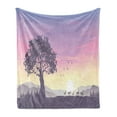 thumbnail image 1 of Tree Soft Flannel Fleece Throw Blanket, Dreamlike View on a Big Tree and Mountains and a Herd of Deer During Dawn, Cozy Plush for Indoor and Outdoor Use, 50" x 70", Multicolor, by Ambesonne, 1 of 5