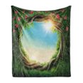 thumbnail image 1 of Tree Soft Flannel Fleece Throw Blanket, Enchanted Forest in Spring Fresh Growth Foliage Blossoms Fairytale Fantasy, Cozy Plush for Indoor and Outdoor Use, 70" x 90", Green Pink Cocoa, by Ambesonne, 1 of 5