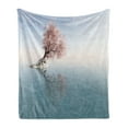 thumbnail image 1 of Tree Soft Flannel Fleece Throw Blanket, Flower Tree in the Middle of Lake with Reflection in the Water Scenic View, Cozy Plush for Indoor and Outdoor Use, 50" x 70", Teal Pink, by Ambesonne, 1 of 5