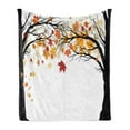 thumbnail image 1 of Tree Soft Flannel Fleece Throw Blanket, Framework with Black Tree Silhouettes and Dried Leaves Autumn Season Nature Forest, Cozy Plush for Indoor and Outdoor Use, 60" x 80", Multicolor, by Ambesonne, 1 of 5