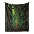 thumbnail image 1 of Tree Soft Flannel Fleece Throw Blanket, Illustration of a Pathway into a Mystic Rainforest, Cozy Plush for Indoor and Outdoor Use, 60" x 80", Yellow Green, by Ambesonne, 1 of 5