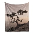 thumbnail image 1 of Tree Soft Flannel Fleece Throw Blanket, Lonely Juniper Tree on Seaside Cliff Full Moon at Sunset Nature Theme Artwork Print, Cozy Plush for Indoor and Outdoor Use, 50" x 60", Brown Grey, by Ambesonne, 1 of 5