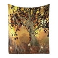 thumbnail image 1 of Tree Soft Flannel Fleece Throw Blanket, Lonely Tree Themed Composition Ornamentation in Earthy Color Tones Artwork, Cozy Plush for Indoor and Outdoor Use, 50" x 70", Amber Fawn Burgundy, by Ambesonne, 1 of 5