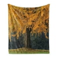 thumbnail image 1 of Tree Soft Flannel Fleece Throw Blanket, Old Tree with Leaves During Fall Evergreen Forest at the Back Seasonal Art, Cozy Plush for Indoor and Outdoor Use, 50" x 60", Earth Yellow Brown, by Ambesonne, 1 of 5
