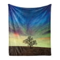 thumbnail image 1 of Tree Soft Flannel Fleece Throw Blanket, Only Tree in Field Under Colorful Surreal Dramatic Sky Springtime Art, Cozy Plush for Indoor and Outdoor Use, 70" x 90", Blue Lime Brown, by Ambesonne, 1 of 5