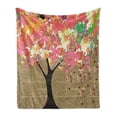 thumbnail image 1 of Tree Soft Flannel Fleece Throw Blanket, Paint Splash Branches on Grunge Vintage Newspaper Look Background Artwork Print, Cozy Plush for Indoor and Outdoor Use, 50" x 70", Multicolor, by Ambesonne, 1 of 6