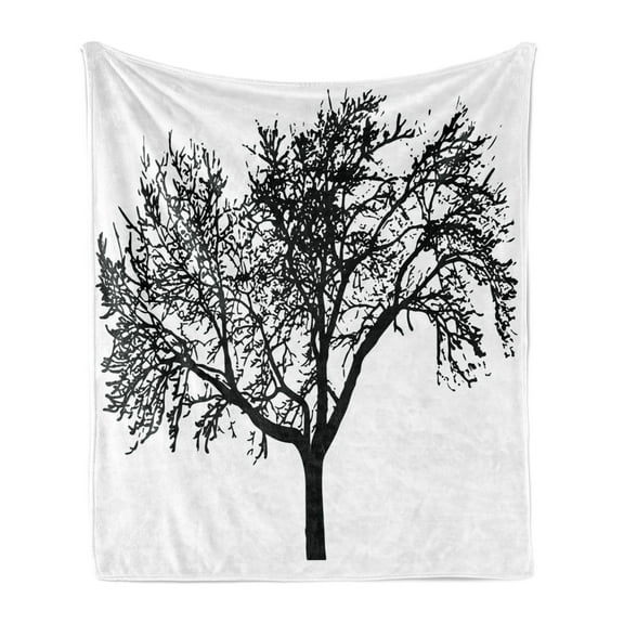 Tree Soft Flannel Fleece Throw Blanket, Silhouette Style Bare Branches in Monochromatic Design Nature Illustration, Cozy Plush for Indoor and Outdoor Use, 50" x 60", Charcoal Grey White, by Ambesonne