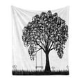 thumbnail image 1 of Tree Soft Flannel Fleece Throw Blanket, Tree Silhouette with Swing Illustration Flowersnd Grass Monochrome Pattern, Cozy Plush for Indoor and Outdoor Use, 60" x 80", Black and White, by Ambesonne, 1 of 6