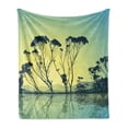 thumbnail image 1 of Tree Soft Flannel Fleece Throw Blanket, Tree Silhouettes with Reflections on the Water Scenic National Park Countyside Art, Cozy Plush for Indoor and Outdoor Use, 50" x 60", Yellow Blue, by Ambesonne, 1 of 5
