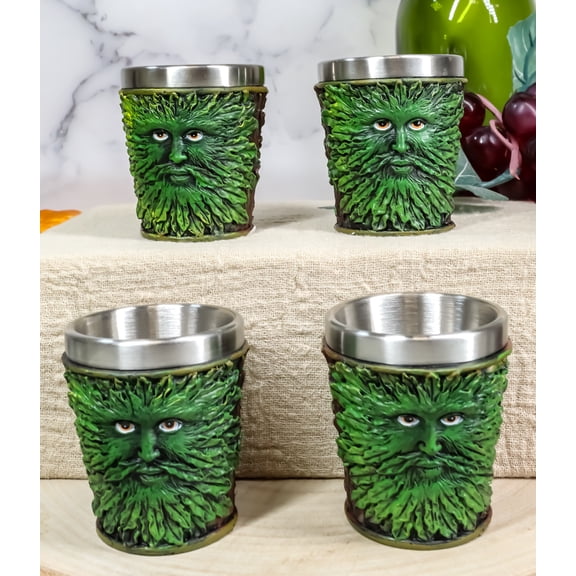 Tree Spirit Forest Dryad Foliage Leaf Pattern Greenman 2oz Shot Glasses Set Of 4