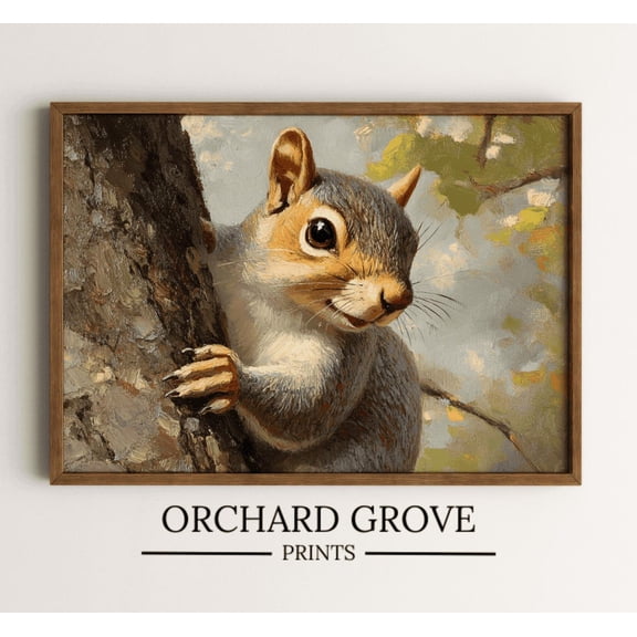 Tree Squirrel Art Woodland Animals Squirrel Print Squirrel Decorative Wall Art Woodland Animals Oil Painting Woodland Critters Art 249, Unframed Canvas Size 8x12