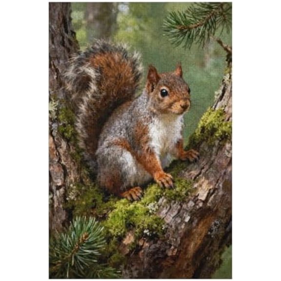 Tree Squirrels 1000 Pieces Adult Wooden Puzzle, Fun Brain Exercise, Relaxing Family Activity, Colorful Forest Artwork, Jigsaw Puzzle Kit for All Ages, for Nature Lovers