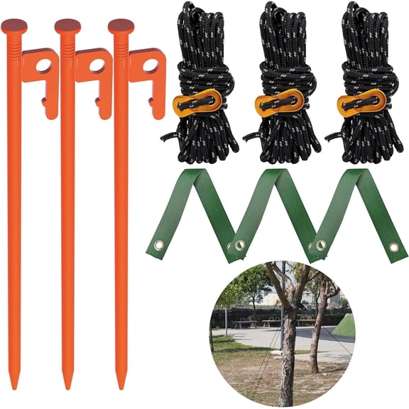 Tree Stake Kit Heavy Duty Tree Stakes and Supports for Leaning Trees Metal Stake for Straightening Kit with 3 Set Tree Stakes, for Staking and 13.12 Feet Tree Rope