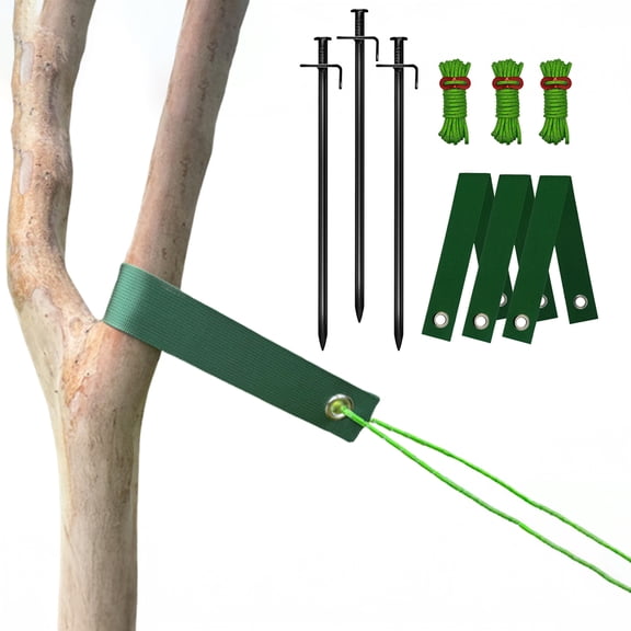 Tree Stake Kit Heavy Duty Young Trees Supports Against Bad Weather Tree Staking Kit with Ground Stakes 4m Ropes Tree Ties for Leaning Trees