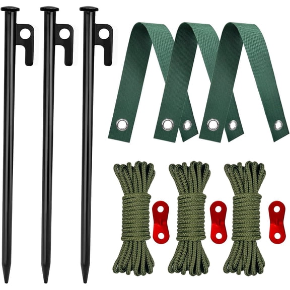 Tree Stakes and Supports, Heavy Duty Tree Stakes Kit Include 3Pcs Tree Straps for Staking, 3Pcs 12" Steel Spikes, and 39Ft Rope, Tree Supports for Young Tree Anti Strong Wind, Bad Weather