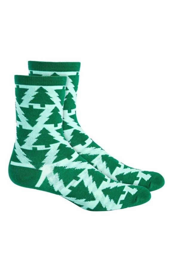 Tree Stamps Green Socks Women Adult Crew Socks Holiday CHRISTMAS Gift New