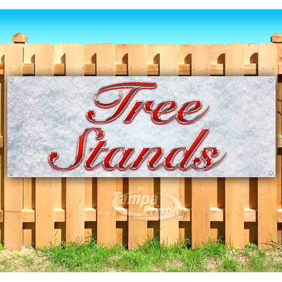 Tree Stands Red & Chrome 13 oz Vinyl Banner With Metal Grommets
